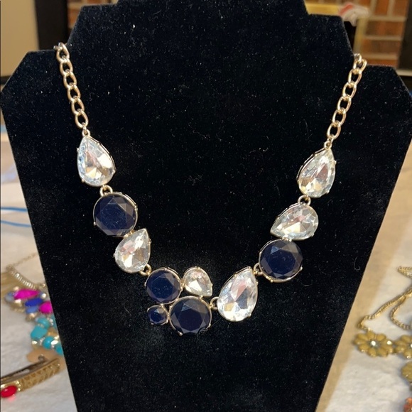 J. Crew Jewelry - J.Crew Statement Necklace with Navy & Clear Crystals